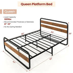 Metal Bed Frame - Full/Queen Size, Arc Platform with Headboard & Footboard, 660lbs Capacity, 13" Under Bed Storage, Black