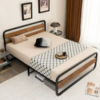 Metal Bed Frame - Full/Queen Size, Arc Platform with Headboard & Footboard, 660lbs Capacity, 13" Under Bed Storage, Black
