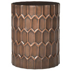 Antique Copper Accent Side Table with Honeycomb Pattern - 15"W x 15"D x 19.5"H - Round Metal End Table