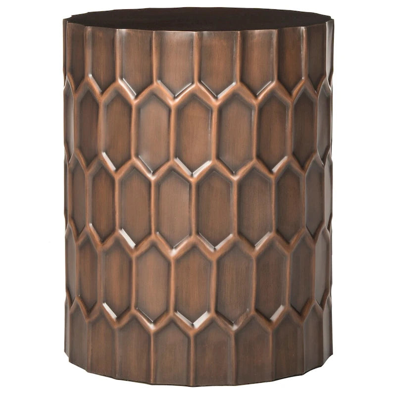 Antique Copper Accent Side Table with Honeycomb Pattern - 15"W x 15"D x 19.5"H - Round Metal End Table