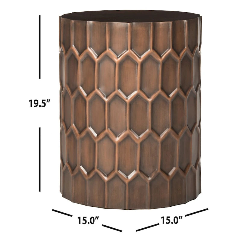 Antique Copper Accent Side Table with Honeycomb Pattern - 15"W x 15"D x 19.5"H - Round Metal End Table