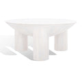 Round Wood Coffee Table 35"W x 35"D x 16"H - Solid Mango Wood - 3 Cylindrical Legs - Sculptural Asymmetrical Design