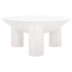 Round Wood Coffee Table 35"W x 35"D x 16"H - Solid Mango Wood - 3 Cylindrical Legs - Sculptural Asymmetrical Design