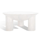 Round Wood Coffee Table 35"W x 35"D x 16"H - Solid Mango Wood - 3 Cylindrical Legs - Sculptural Asymmetrical Design