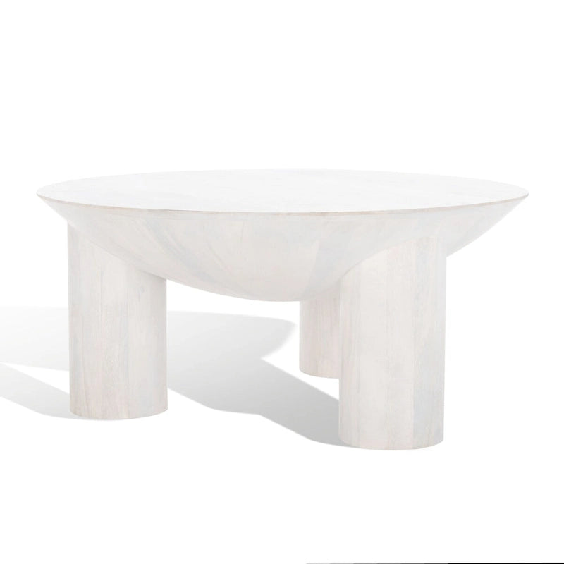 Round Wood Coffee Table 35"W x 35"D x 16"H - Solid Mango Wood - 3 Cylindrical Legs - Sculptural Asymmetrical Design