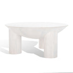Round Wood Coffee Table 35"W x 35"D x 16"H - Solid Mango Wood - 3 Cylindrical Legs - Sculptural Asymmetrical Design