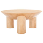 Round Wood Coffee Table 35"W x 35"D x 16"H - Solid Mango Wood - 3 Cylindrical Legs - Sculptural Asymmetrical Design