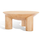 Round Wood Coffee Table 35"W x 35"D x 16"H - Solid Mango Wood - 3 Cylindrical Legs - Sculptural Asymmetrical Design