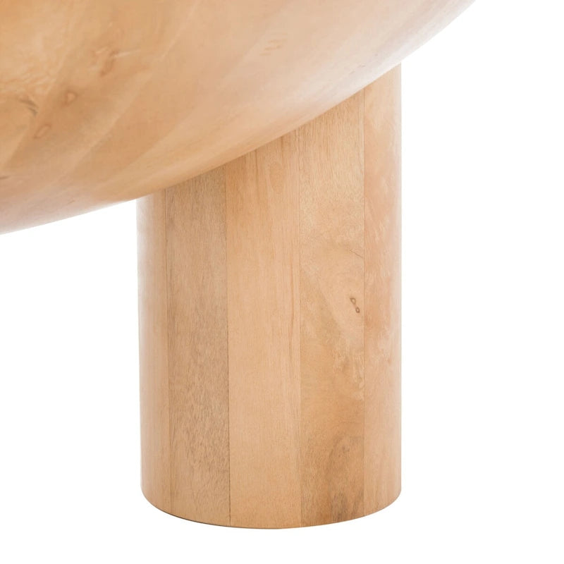 Round Wood Coffee Table 35"W x 35"D x 16"H - Solid Mango Wood - 3 Cylindrical Legs - Sculptural Asymmetrical Design