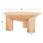 Round Wood Coffee Table 35"W x 35"D x 16"H - Solid Mango Wood - 3 Cylindrical Legs - Sculptural Asymmetrical Design