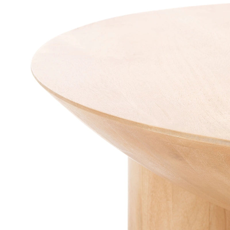 Round Wood Coffee Table 35"W x 35"D x 16"H - Solid Mango Wood - 3 Cylindrical Legs - Sculptural Asymmetrical Design