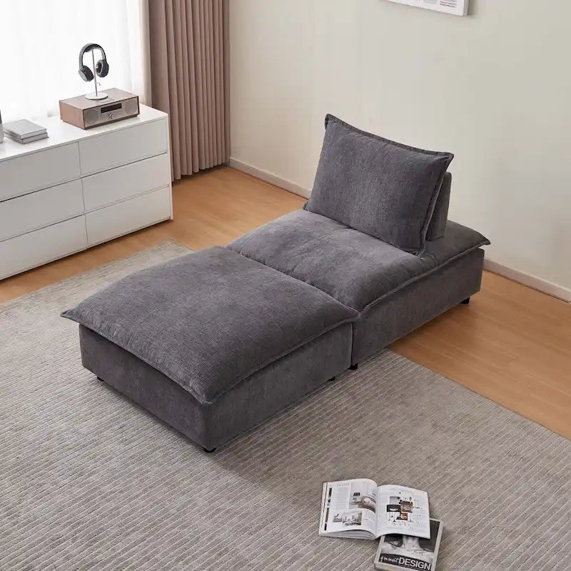 Armless Accent Chair, Single Sofa Couch with Ottoman - Compact Design, Space-Saving Seating for Living Room, Bedroom
