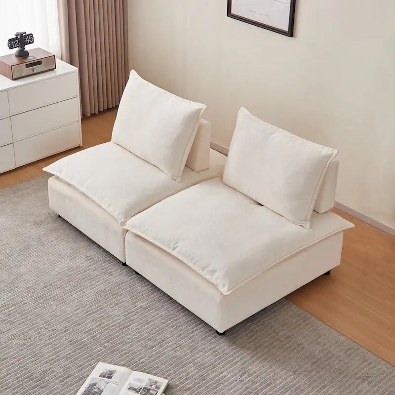 Armless Accent Chair, Single Sofa Couch with Ottoman - Compact Design, Space-Saving Seating for Living Room, Bedroom
