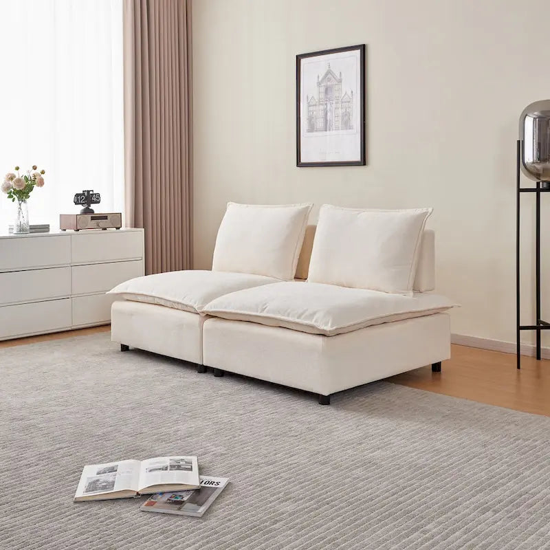 Armless Accent Chair, Single Sofa Couch with Ottoman - Compact Design, Space-Saving Seating for Living Room, Bedroom