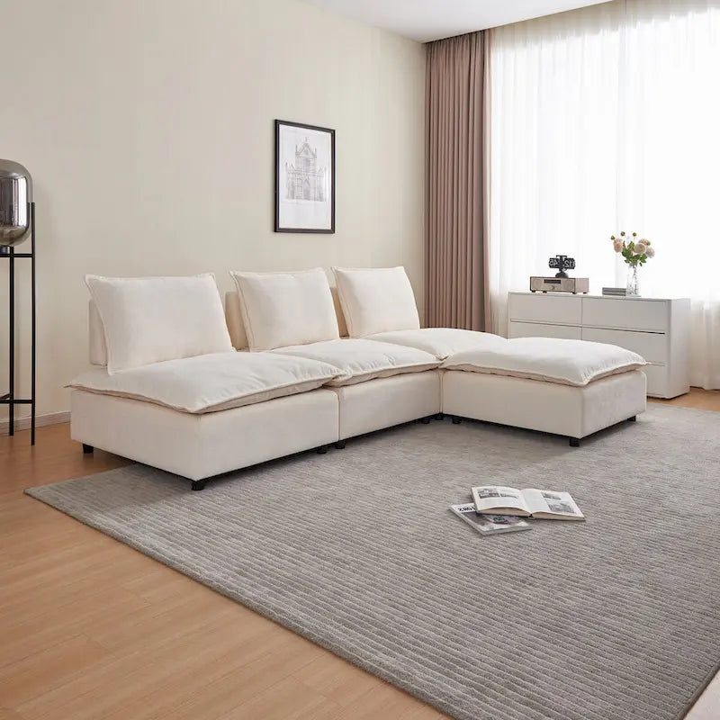 Armless Accent Chair, Single Sofa Couch with Ottoman - Compact Design, Space-Saving Seating for Living Room, Bedroom