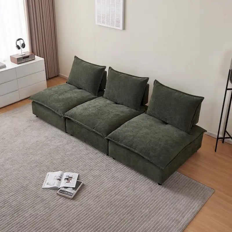 Armless Accent Chair, Single Sofa Couch with Ottoman - Compact Design, Space-Saving Seating for Living Room, Bedroom