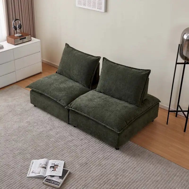Armless Accent Chair, Single Sofa Couch with Ottoman - Compact Design, Space-Saving Seating for Living Room, Bedroom