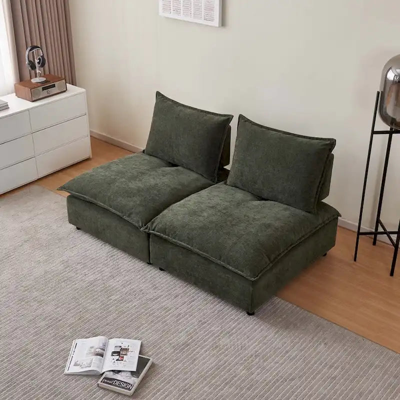 Armless Accent Chair, Single Sofa Couch with Ottoman - Compact Design, Space-Saving Seating for Living Room, Bedroom