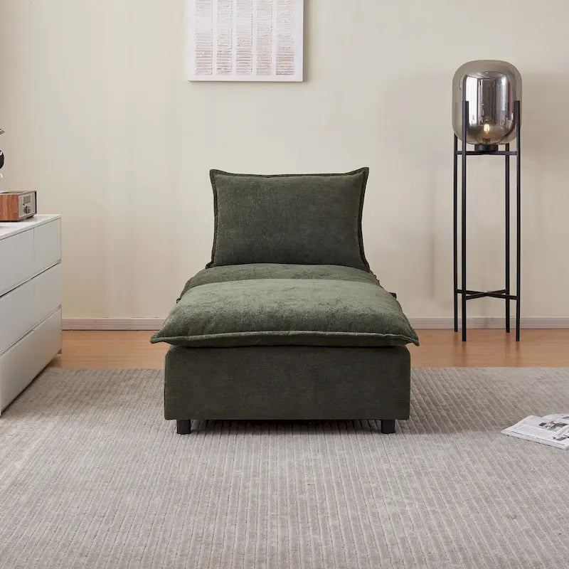 Armless Accent Chair, Single Sofa Couch with Ottoman - Compact Design, Space-Saving Seating for Living Room, Bedroom