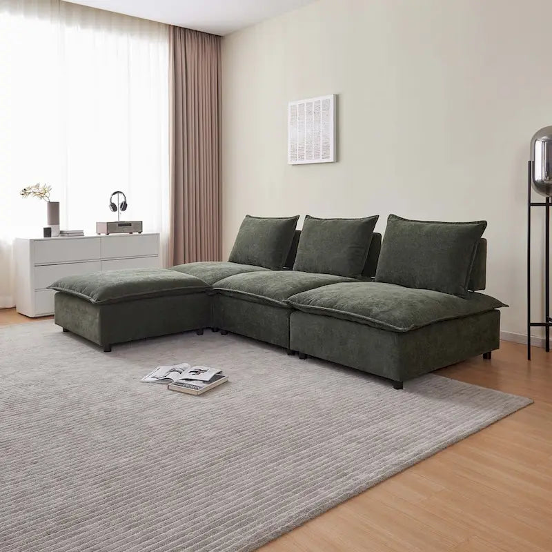 Armless Accent Chair, Single Sofa Couch with Ottoman - Compact Design, Space-Saving Seating for Living Room, Bedroom