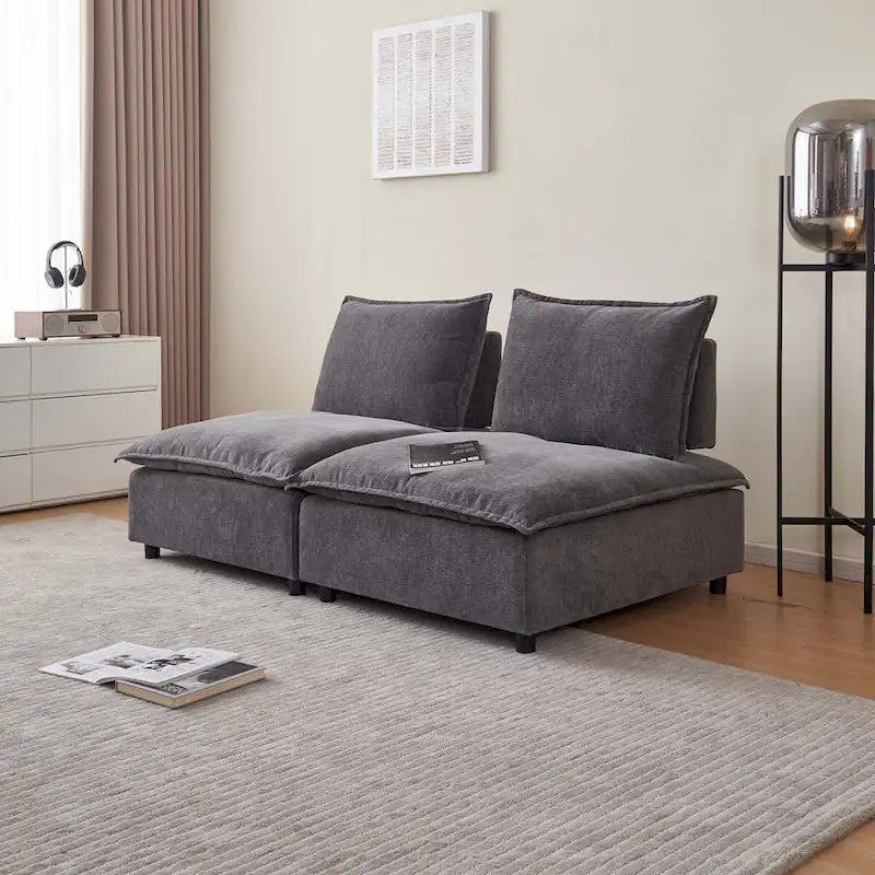 Armless Accent Chair, Single Sofa Couch with Ottoman - Compact Design, Space-Saving Seating for Living Room, Bedroom