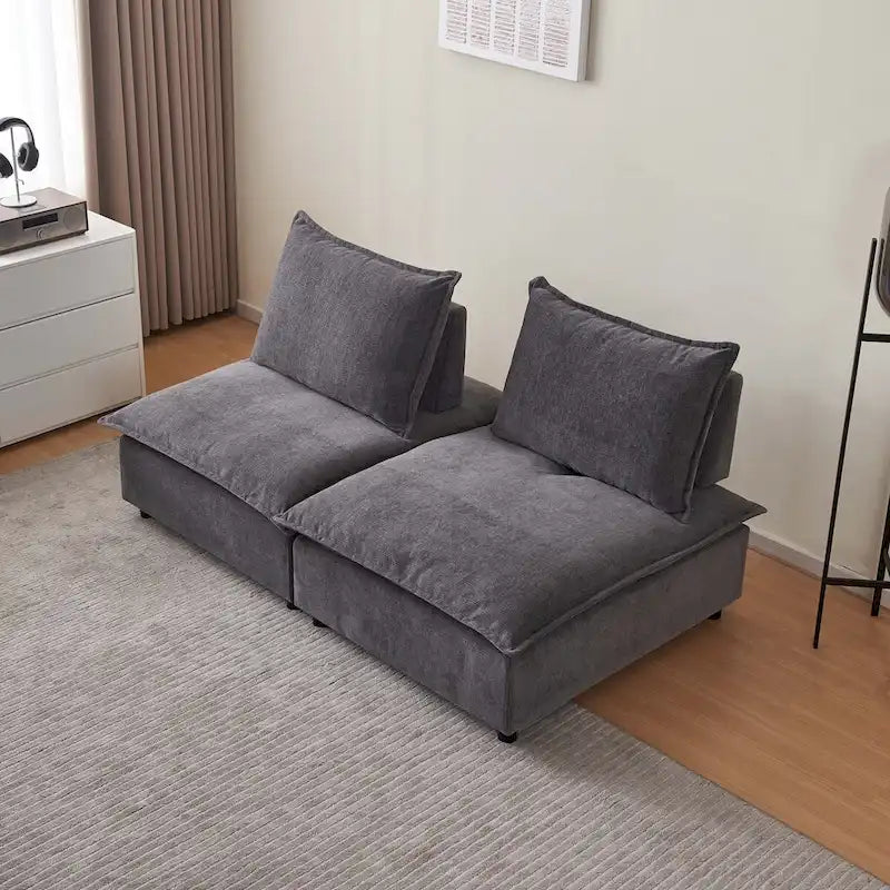 Armless Accent Chair, Single Sofa Couch with Ottoman - Compact Design, Space-Saving Seating for Living Room, Bedroom