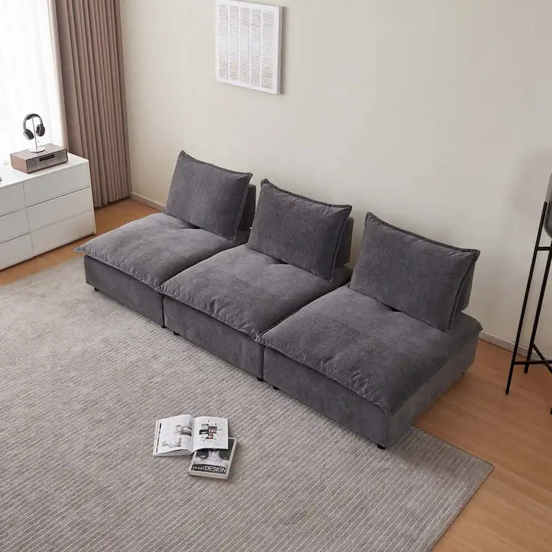Armless Accent Chair, Single Sofa Couch with Ottoman - Compact Design, Space-Saving Seating for Living Room, Bedroom