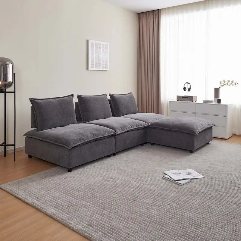 Armless Accent Chair, Single Sofa Couch with Ottoman - Compact Design, Space-Saving Seating for Living Room, Bedroom