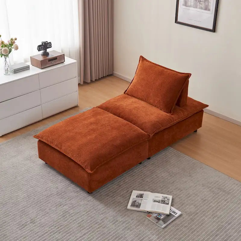 Armless Accent Chair, Single Sofa Couch with Ottoman - Compact Design, Space-Saving Seating for Living Room, Bedroom