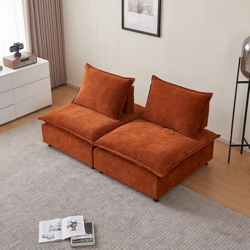 Armless Accent Chair, Single Sofa Couch with Ottoman - Compact Design, Space-Saving Seating for Living Room, Bedroom