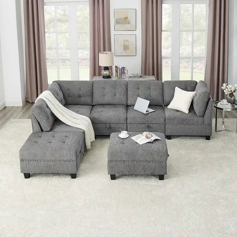 DIY Combination Modular Sectional Sofa, Gray