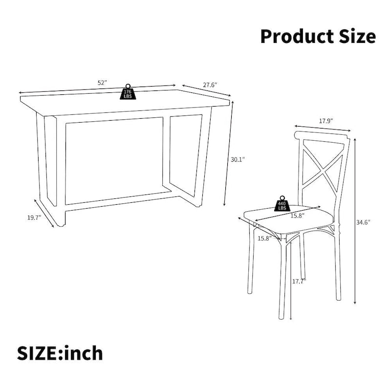 5-Piece Dining Table Set with 4 Chairs - Industrial Style MDF Wood & Steel Frame - Space-Saving Compact Design