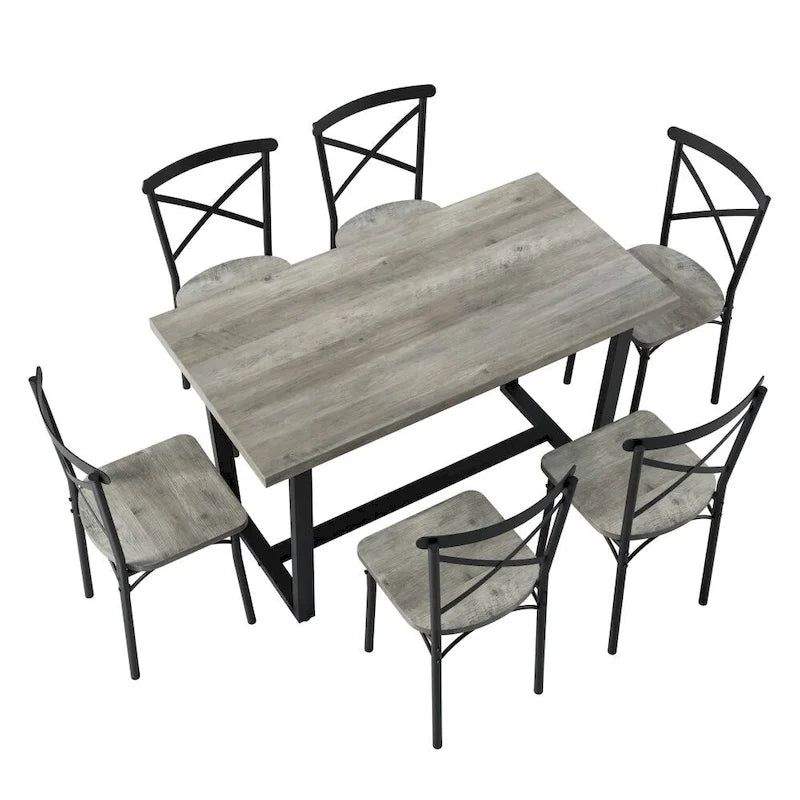 5-Piece Dining Table Set with 4 Chairs - Industrial Style MDF Wood & Steel Frame - Space-Saving Compact Design