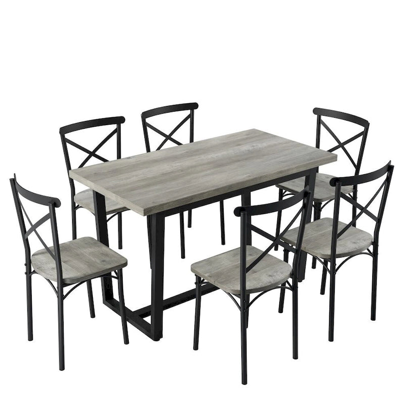 5-Piece Dining Table Set with 4 Chairs - Industrial Style MDF Wood & Steel Frame - Space-Saving Compact Design