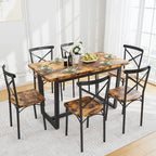 5-Piece Dining Table Set with 4 Chairs - Industrial Style MDF Wood & Steel Frame - Space-Saving Compact Design