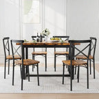 5-Piece Dining Table Set with 4 Chairs - Industrial Style MDF Wood & Steel Frame - Space-Saving Compact Design