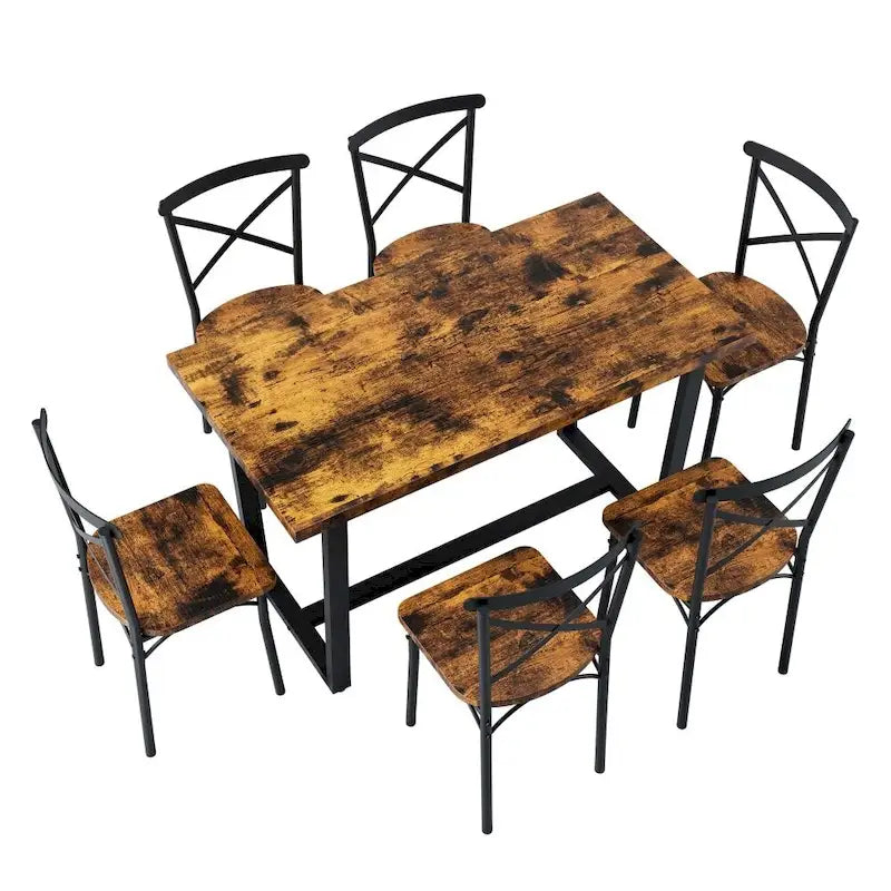 5-Piece Dining Table Set with 4 Chairs - Industrial Style MDF Wood & Steel Frame - Space-Saving Compact Design