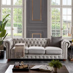 Chesterfield Linen Fabric Sofa - 3 Seater, 88.5"L x 37"W x 28"H, Solid Wood Frame, Foam Cushion, Round Arm, 900lbs Capacity