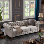 Chesterfield Linen Fabric Sofa - 3 Seater, 88.5"L x 37"W x 28"H, Solid Wood Frame, Foam Cushion, Round Arm, 900lbs Capacity