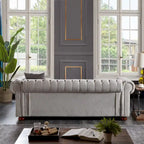 Chesterfield Linen Fabric Sofa - 3 Seater, 88.5"L x 37"W x 28"H, Solid Wood Frame, Foam Cushion, Round Arm, 900lbs Capacity