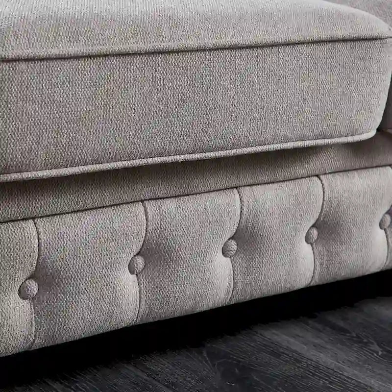 Chesterfield Linen Fabric Sofa - 3 Seater, 88.5"L x 37"W x 28"H, Solid Wood Frame, Foam Cushion, Round Arm, 900lbs Capacity