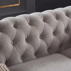 Chesterfield Linen Fabric Sofa - 3 Seater, 88.5"L x 37"W x 28"H, Solid Wood Frame, Foam Cushion, Round Arm, 900lbs Capacity