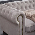 Chesterfield Linen Fabric Sofa - 3 Seater, 88.5"L x 37"W x 28"H, Solid Wood Frame, Foam Cushion, Round Arm, 900lbs Capacity