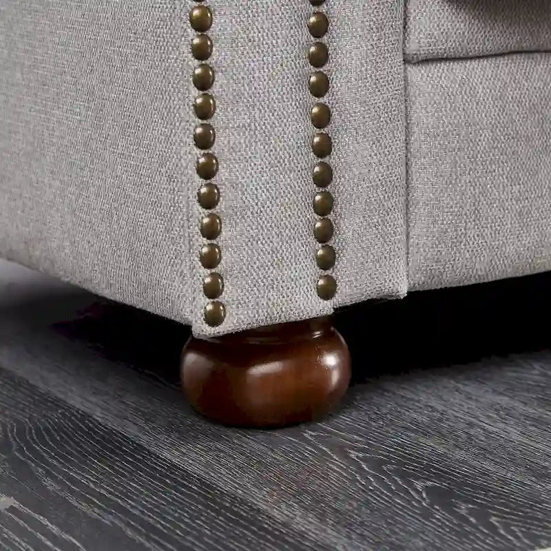 Chesterfield Linen Fabric Sofa - 3 Seater, 88.5"L x 37"W x 28"H, Solid Wood Frame, Foam Cushion, Round Arm, 900lbs Capacity
