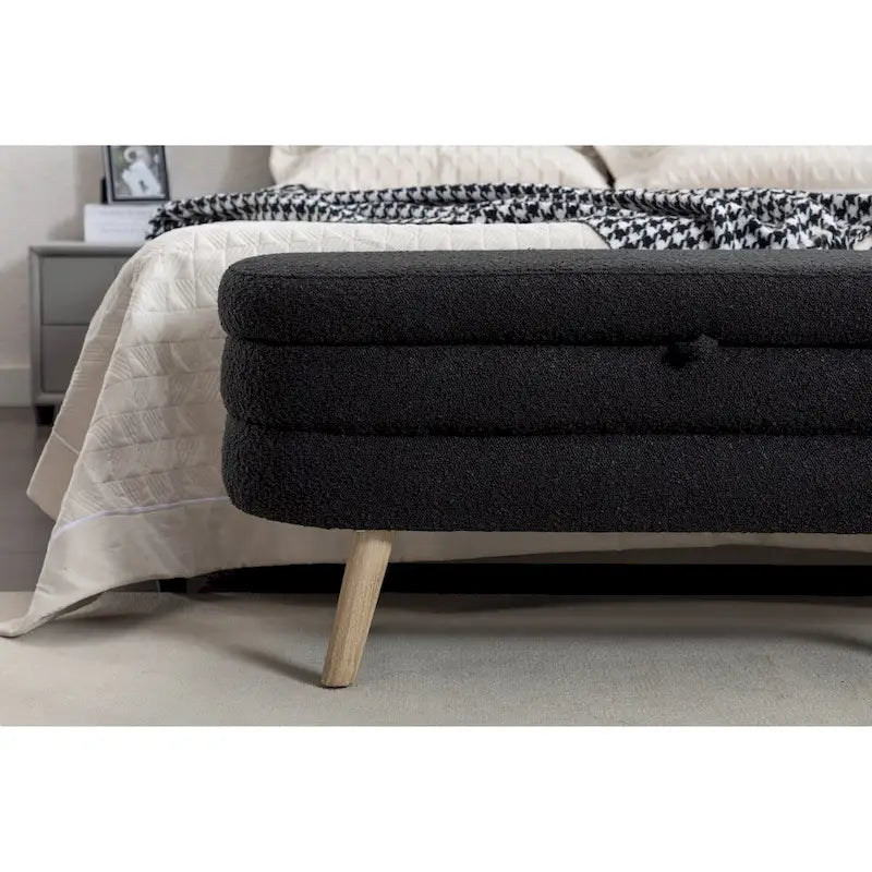 Boucle Fabric Storage Bench with Wood Legs - 48.88"D x 16.93"W x 18.7"H - 300 lbs Capacity - Bedroom Living Room Bench