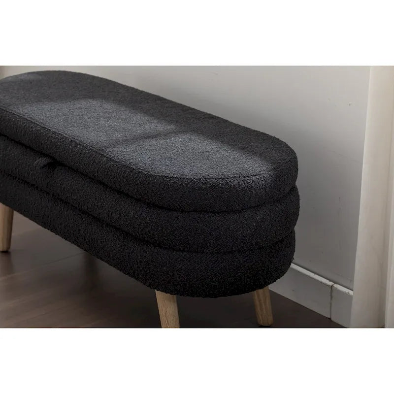 Boucle Fabric Storage Bench with Wood Legs - 48.88"D x 16.93"W x 18.7"H - 300 lbs Capacity - Bedroom Living Room Bench
