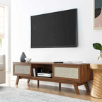 60" TV Stand with Rattan Sliding Doors - Fits up to 65" TVs, 192 lbs Capacity, Cable Management - Modern Media Console