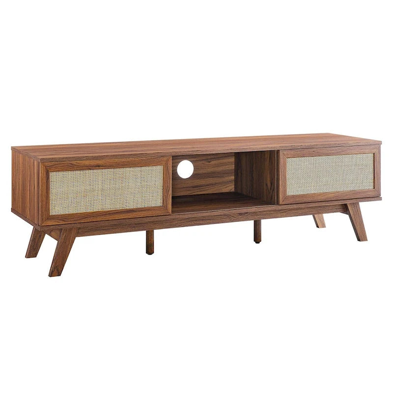 60" TV Stand with Rattan Sliding Doors - Fits up to 65" TVs, 192 lbs Capacity, Cable Management - Modern Media Console