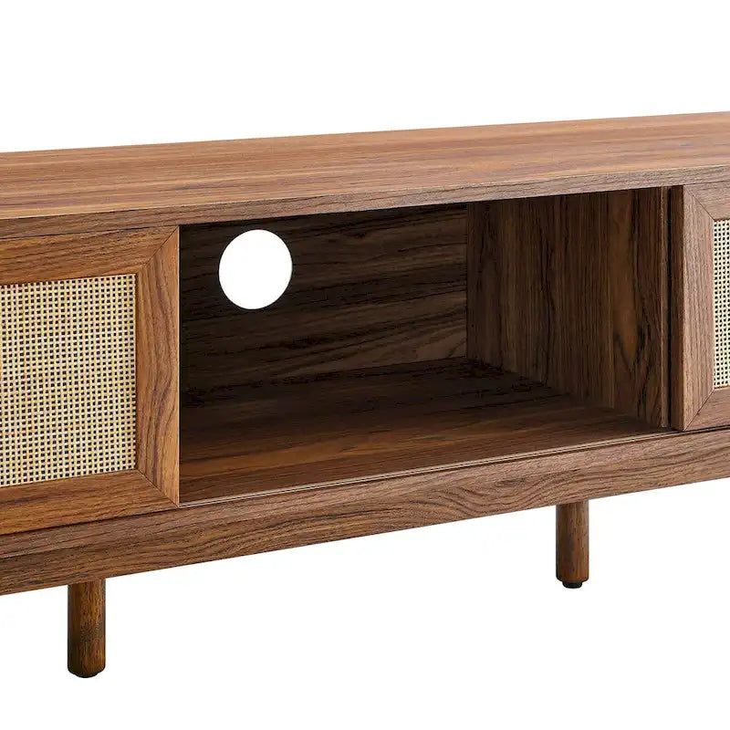 60" TV Stand with Rattan Sliding Doors - Fits up to 65" TVs, 192 lbs Capacity, Cable Management - Modern Media Console