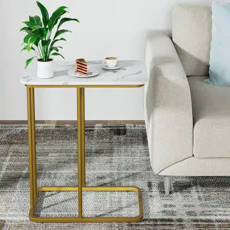 C-Shaped End Table - 19.69"L x 24.21"H, Waterproof Top, Metal Frame, 45 lbs Capacity - Modern Side Table for Sofa